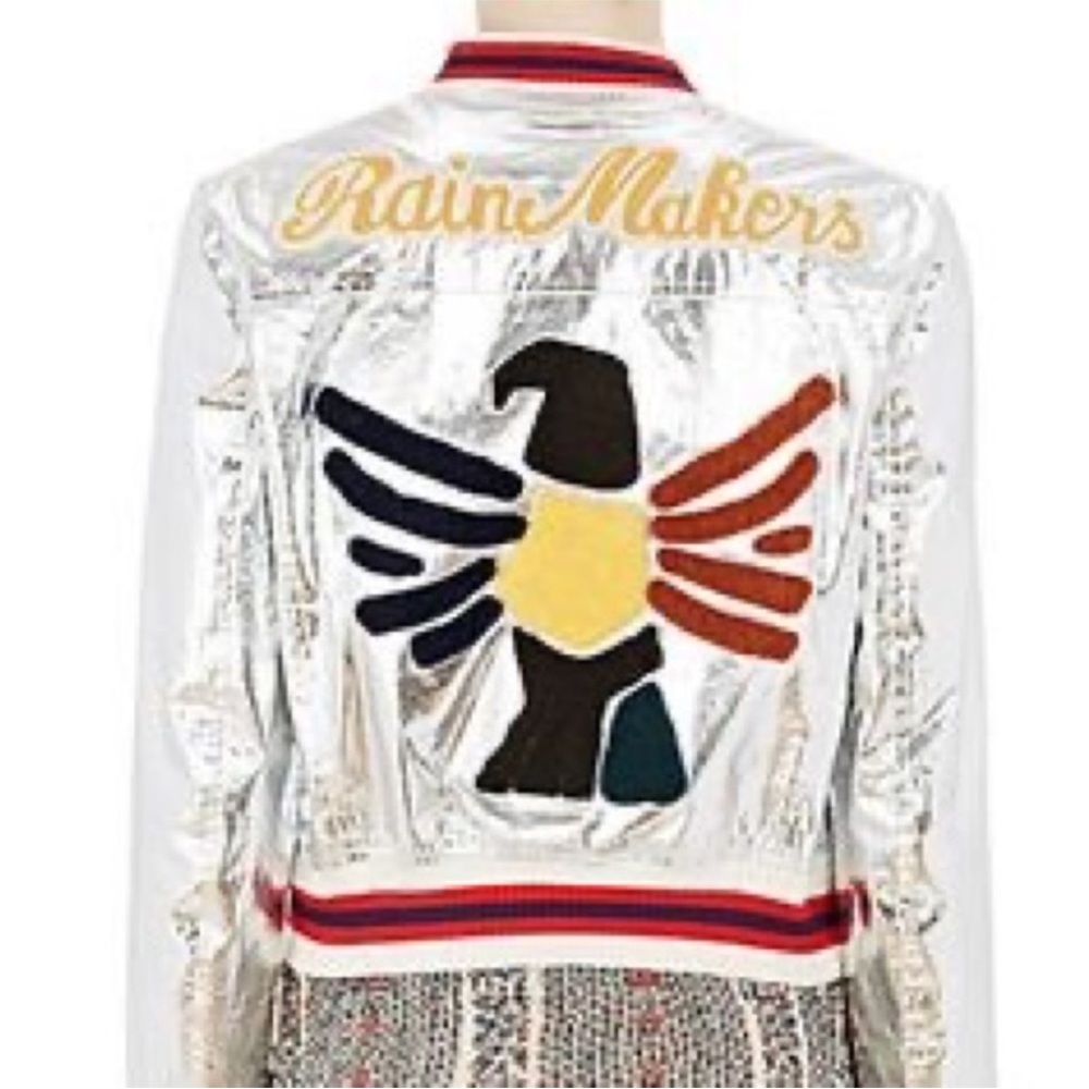 ISABEL MARANT ETOILE Ferna Embroidered Silver Bomber Jacket Rainmakers 38 - Picture 2 of 8